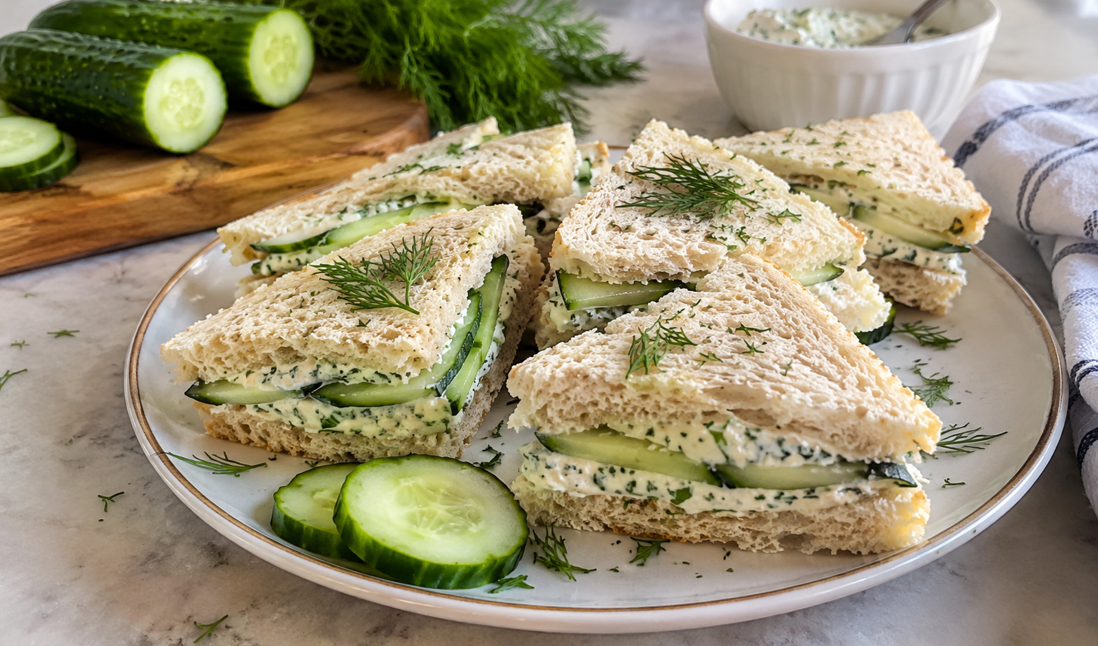 Healthy Crisp & Creamy Cucumber Tea Sandwiches