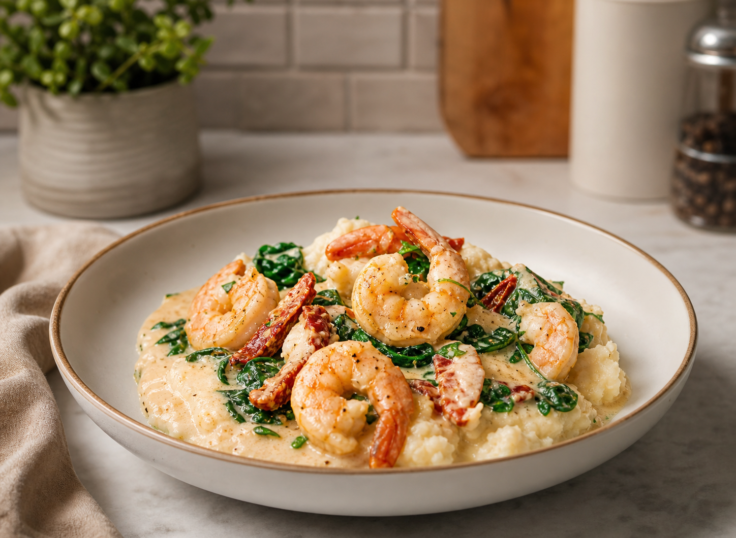 High Protein Creamy Tuscan Shrimp