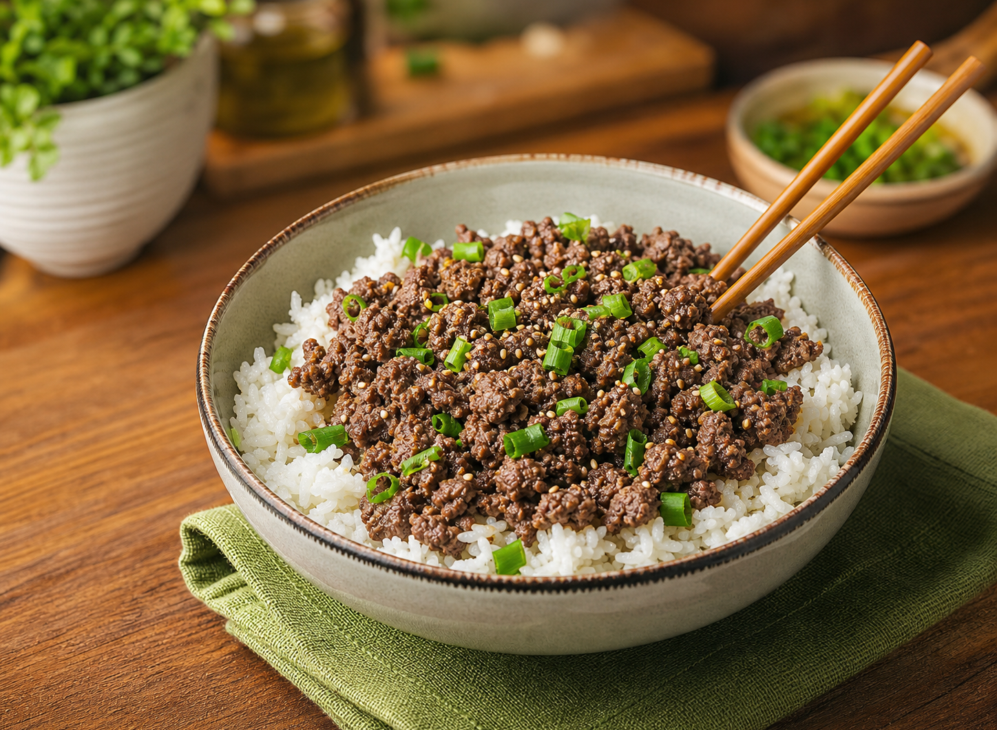 High Protein Korean Ground Beef and Rice Bowls